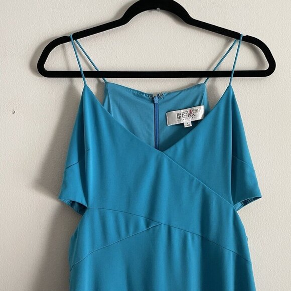 Badgley Mischka Collection Women 6 Teal Crepe Cutout Odessa Crossover Gown - Picture 6 of 13